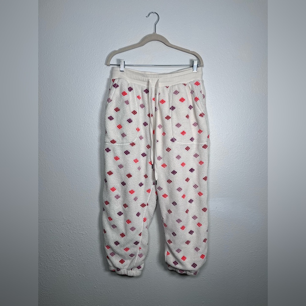 Anthropologie daily practice cream geometric print fleece pajama pants size L